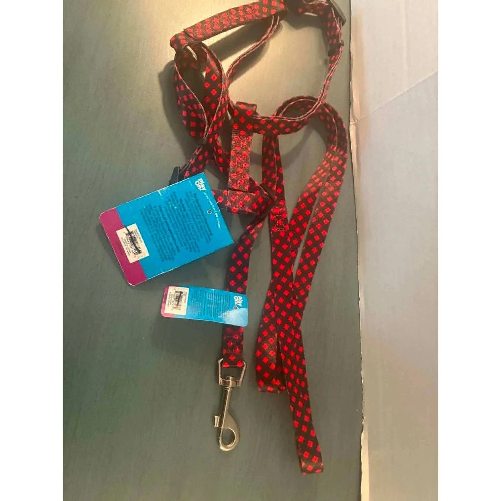 Play On! Dog Harness Leash Set Small Red Black NEW Diamond Pattern Walking Gear